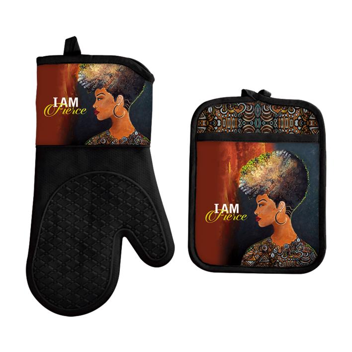 Black Art Ethnic Oven Mitt & Potholder Set